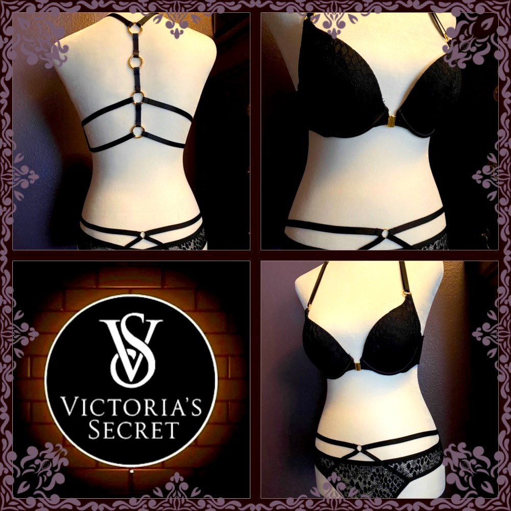 Victoria’s Secret PushUp Bra Black Lace Gold Ring
